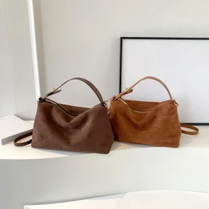 Women Suede Shoulder Bag Adjustable Strap Hobo Purse With Inner Pocket Handbag Zipper Clutch Purse for Work Travel