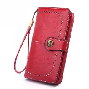 Fashionable new hollow out coin purse for women's oily leather phone bag, long zipper handbag,coin bag Triple fold ladies wallet