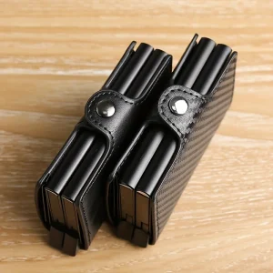 RFIDShieldPULather Automatic Pop-up Card Clamp,Double Aluminum Alloy Credit Card Wallet,With More than One Card Slots