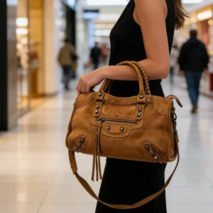 gift Retro suede motorcycle bag, women's city handbag, leather crossbody bag, single-shoulder armpit bag